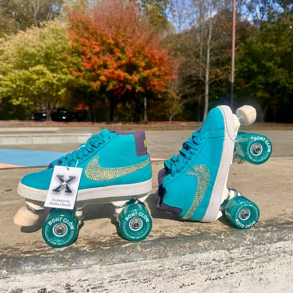 Nike Blazer SB  Roller Skates, Suede w/ Swarovski crystals, Bont Glow Wheels - Picture 3 of 10